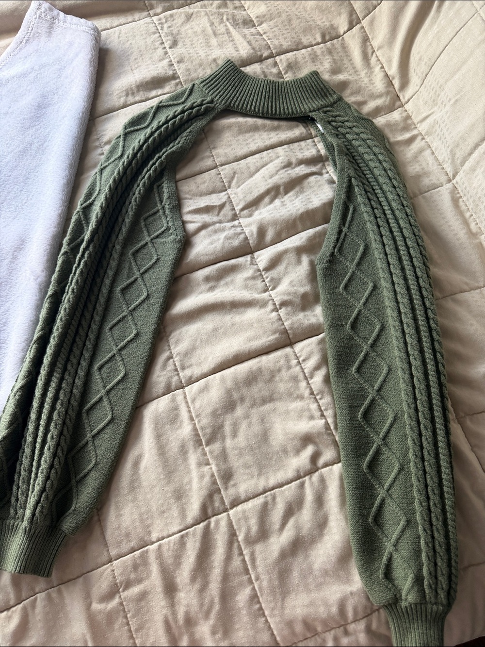 Windsor Olive Green Cable Knit Off-Shoulder Sweater
